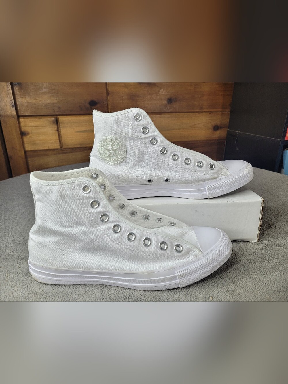 Converse Chuck Taylor All Star Hi Top Mens 8 Women 10 White Sparkle Logo No Lace